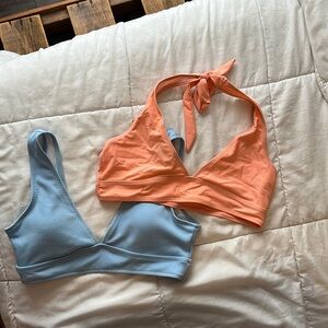 Blue and pink bikini tops